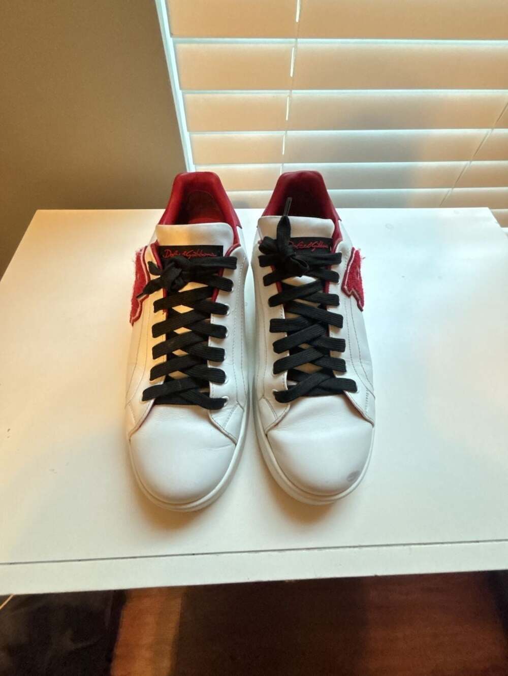 Dolce & Gabbana White and Red Leather Portofino Sneakers with DG Logo-9